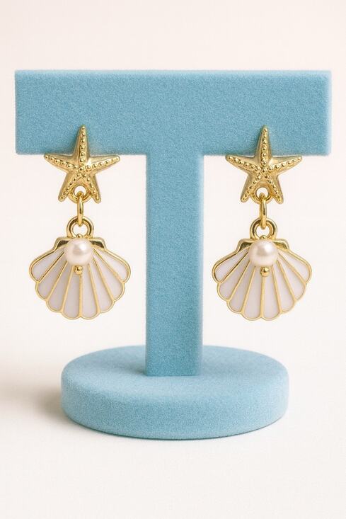 Anthropologie Jewelry - Anthropologie Seashell Earrings Starfish Pearl Gold Shell Boho 14k Plated Stud